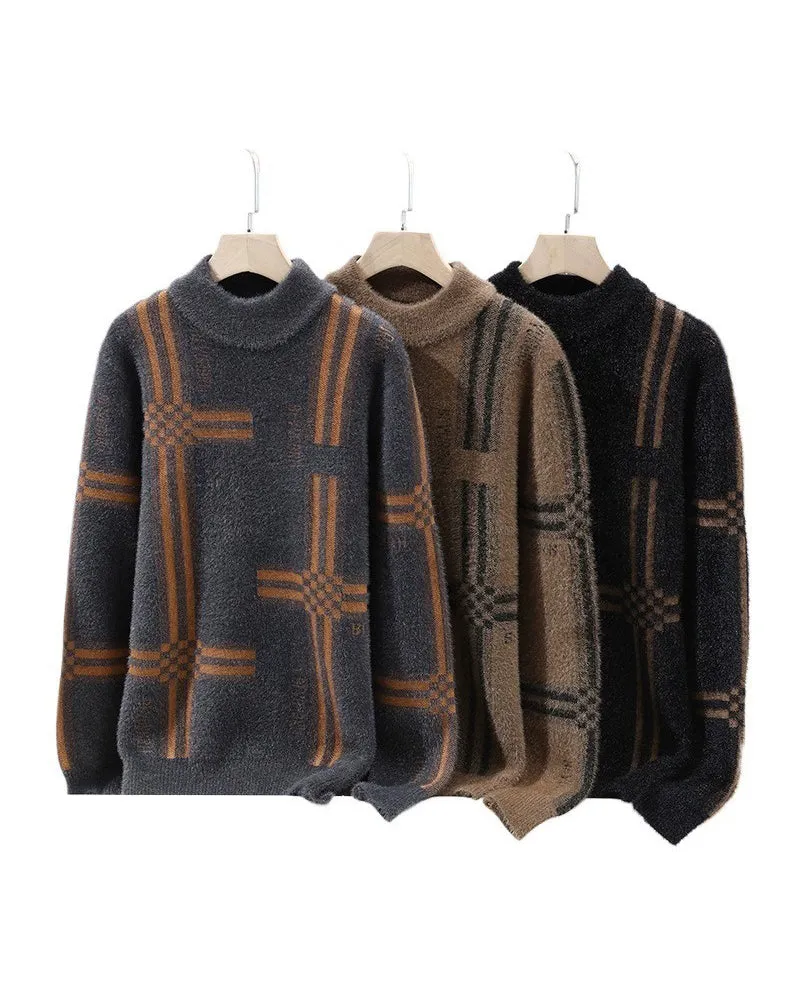 Big & Tall Men's Classic Striped Mock Turtleneck Thickened Sweater M-5XL sold by Biggmans product image thumbnail 3