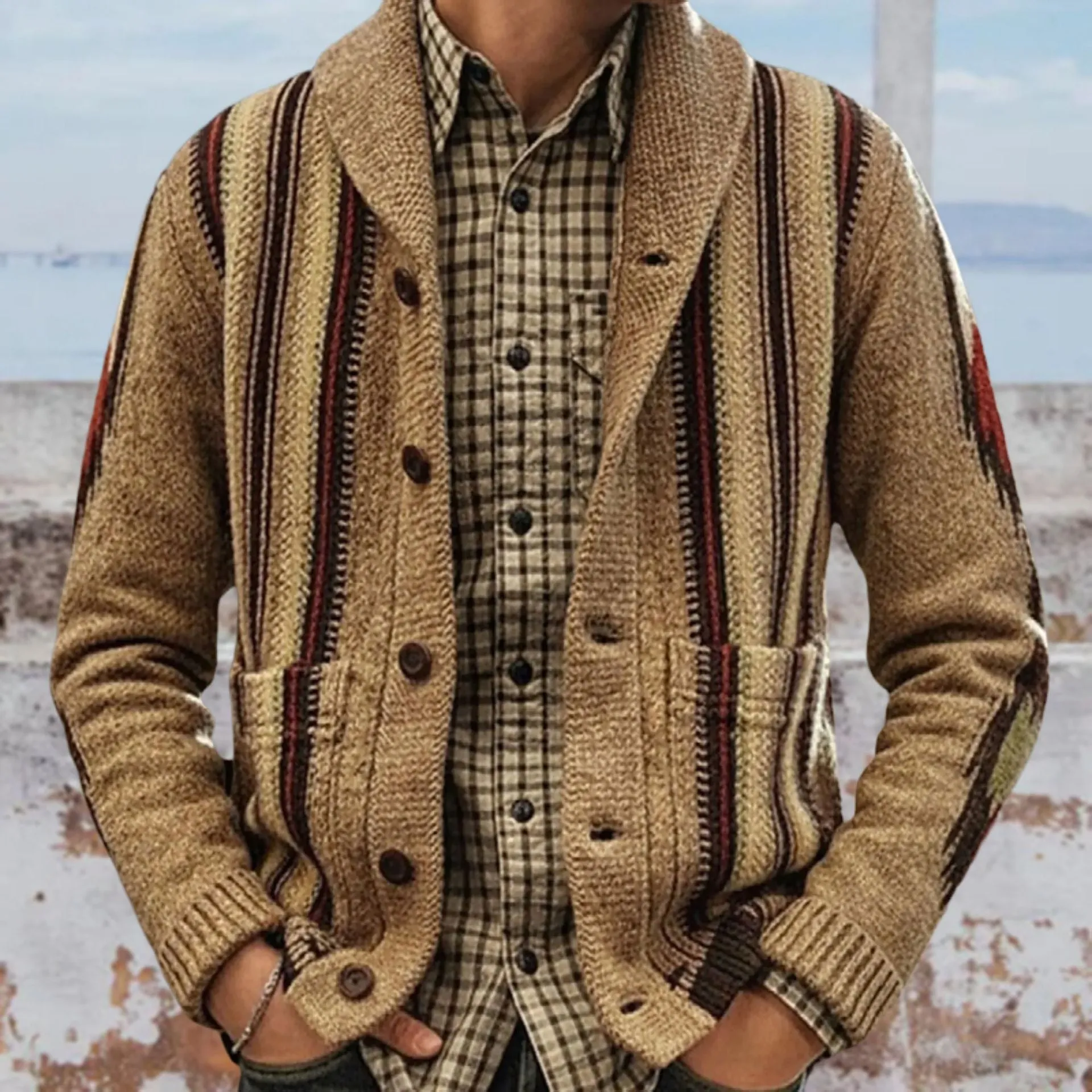 Big & Tall Men's Vintage Jacquard Laps Long Sleeve Cardigan Jacket M-3XL sold by Biggmans product image thumbnail 4