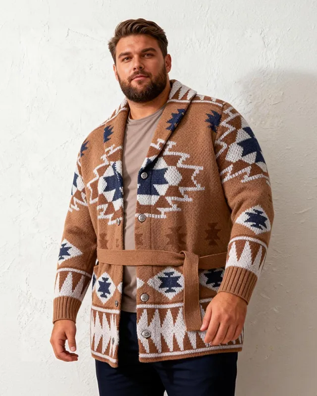 Big & Tall Men's Heavy Jacquard Thickened Lace-Up Sweater Cardigan Jacket M-3XL sold by Biggmans