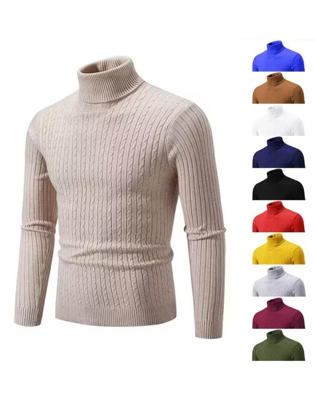 Casual Fashion Twist Knitted Sweater Turtleneck Base Shirt M-5XL sold by Biggmans