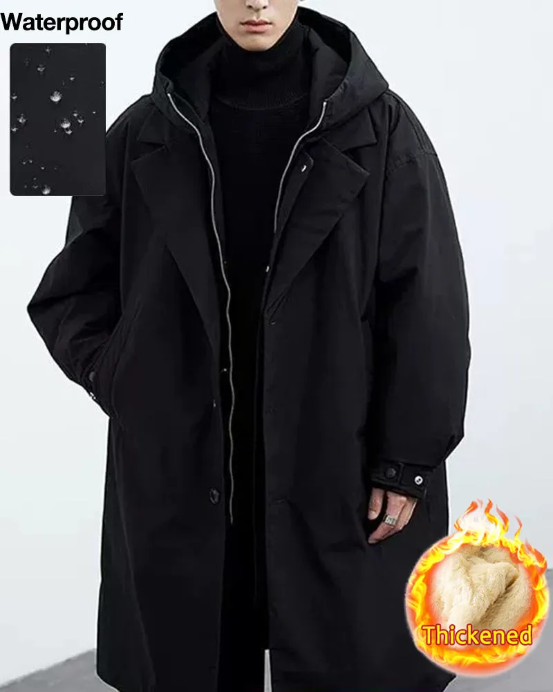 Mid-length Fake Two-piece Hooded Windbreaker Parker Warm Jacket M-6XL sold by Biggmans product image thumbnail 2