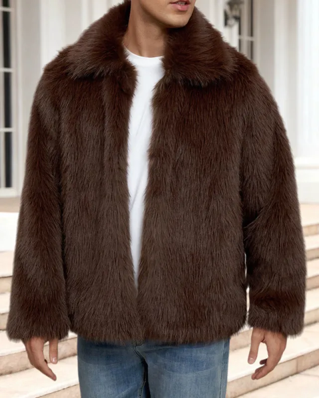 Big & Tall Men's Lapel Short Faux Fur Jacket S-3XL sold by Biggmans