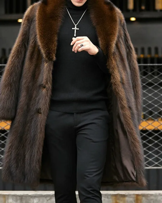 Big & Tall Men's Casual Business Mink Faux Fur Long Coat M-5XL sold by Biggmans