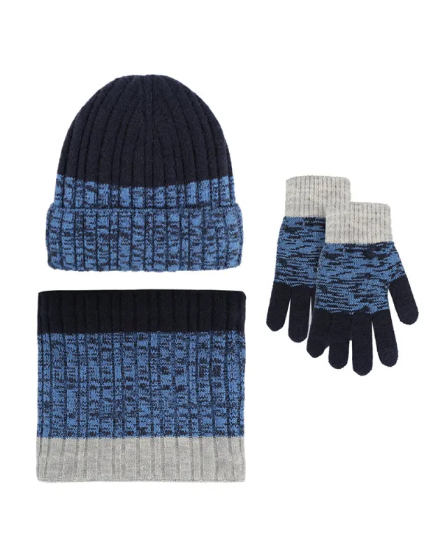 Outdoor Thickened Gradient Contrast Hat Scarf Gloves Knitted Set sold by Biggmans