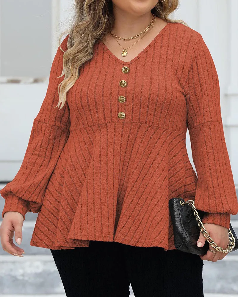 Women's Large Solid Color Striped V-neck Gold Button T-shirt L-5XL sold by Biggmans product image thumbnail 2