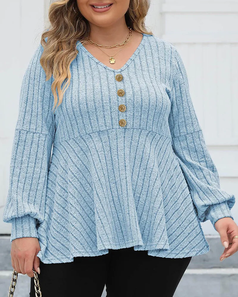 Women's Large Solid Color Striped V-neck Gold Button T-shirt L-5XL sold by Biggmans product image thumbnail 4