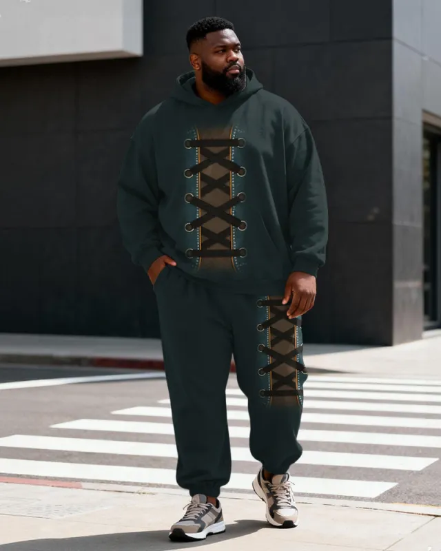 Big & Tall Men's Dark Green Contrast Strap Decorative Printed Hoodie Set sold by Biggmans
