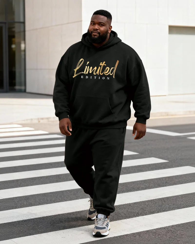 Big & Tall Men's Black And Gold "Limited Edition" Slogan Print Hoodie Set sold by Biggmans