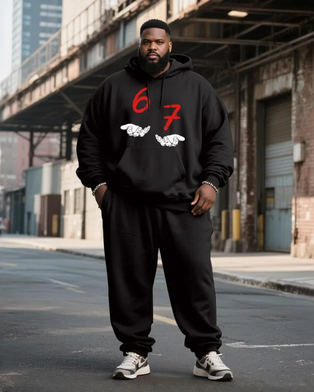 Big & Tall Men's Black And Red Digital "67" Gesture Printed Hoodie Set sold by Biggmans