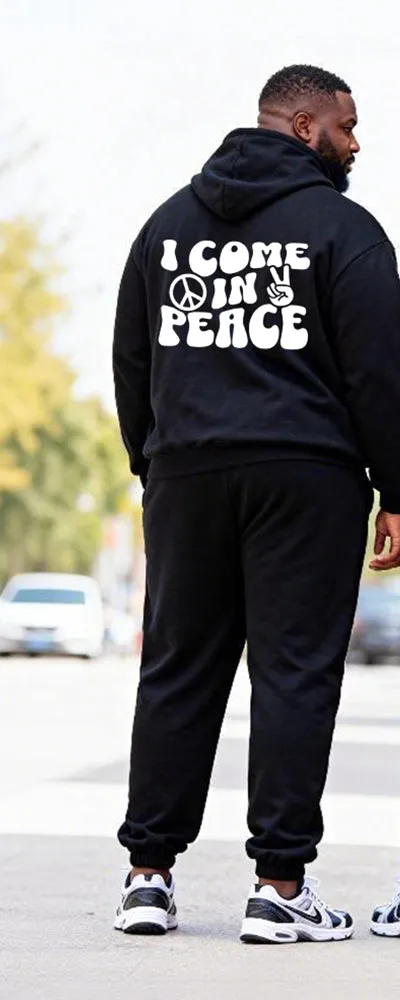 Big & Tall Couples Black And Red Contrast Color "Peace" Gesture Slogan Printed Hoodie Set sold by Biggmans product image thumbnail 3