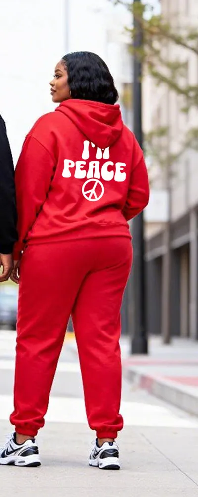 Big & Tall Couples Black And Red Contrast Color "Peace" Gesture Slogan Printed Hoodie Set sold by Biggmans product image thumbnail 4