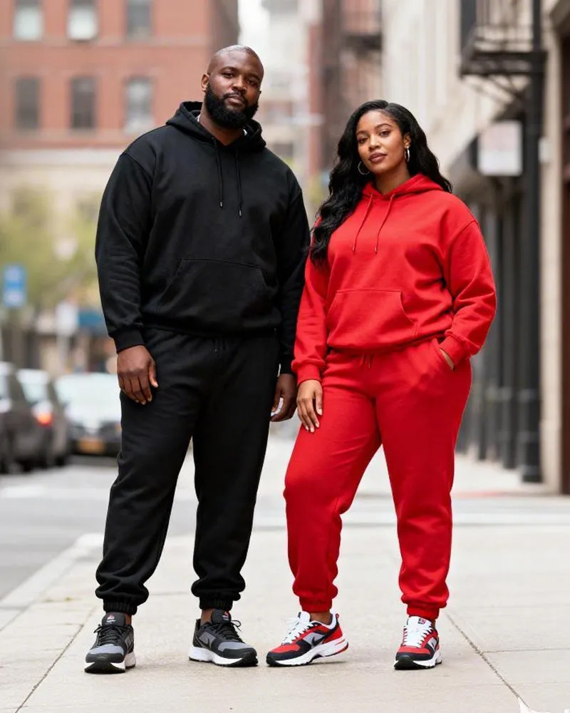 Big & Tall Couples Black And Red Contrast Color "Peace" Gesture Slogan Printed Hoodie Set sold by Biggmans product image thumbnail 2