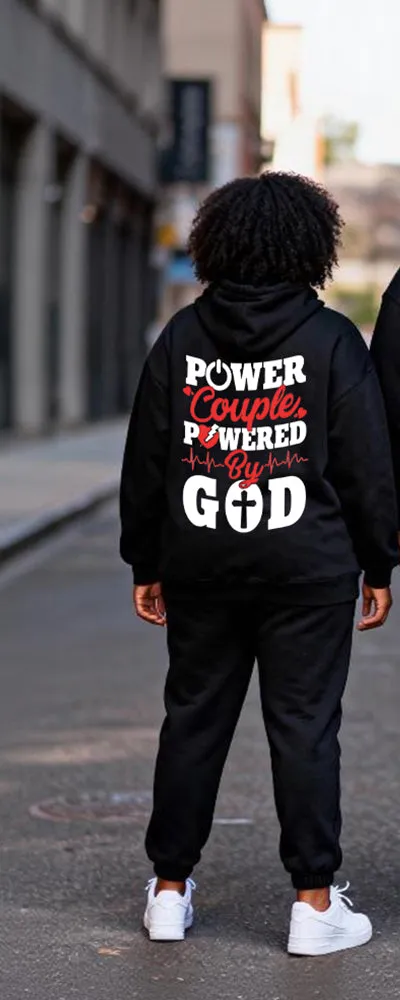 Big & Tall Couples "Power Couple Powered By God" Faith Theme Printed Hoodie Set sold by Biggmans product image thumbnail 4