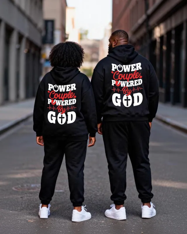 Big & Tall Couples "Power Couple Powered By God" Faith Theme Printed Hoodie Set sold by Biggmans