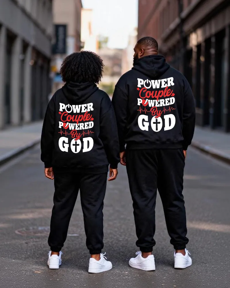 Big & Tall Couples "Power Couple Powered By God" Faith Theme Printed Hoodie Set sold by Biggmans