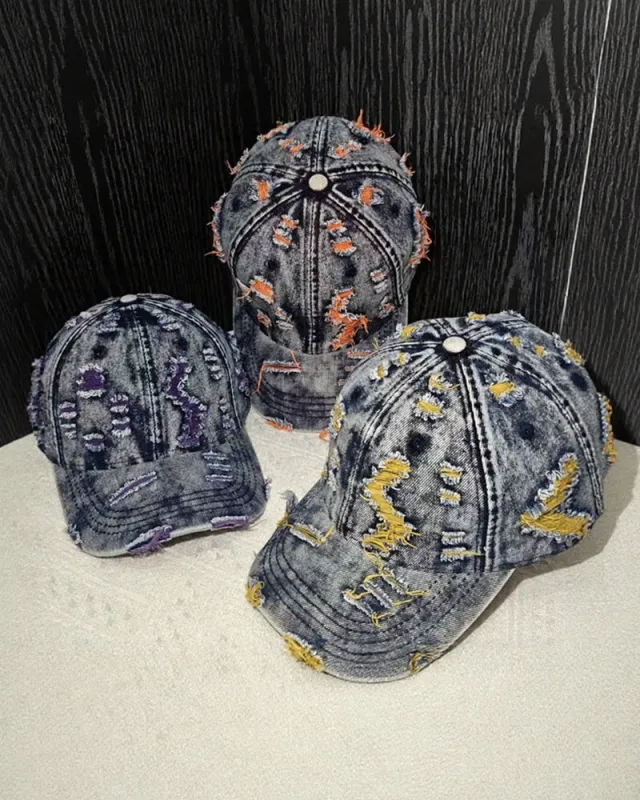 Personalized Washed Denim Hole Vintage Cap sold by Biggmans