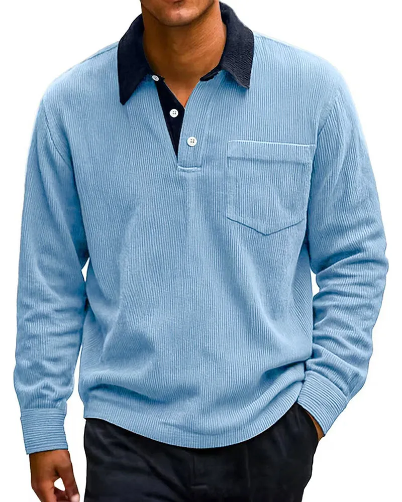 Big & Tall Men's Vintage Corduroy Button Pocket Colorblock Long Sleeve Polo S-5XL sold by Biggmans product image thumbnail 5