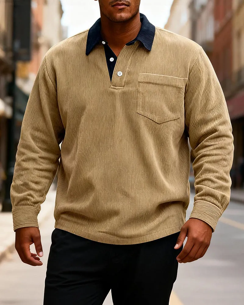 Big & Tall Men's Vintage Corduroy Button Pocket Colorblock Long Sleeve Polo S-5XL sold by Biggmans product image thumbnail 2