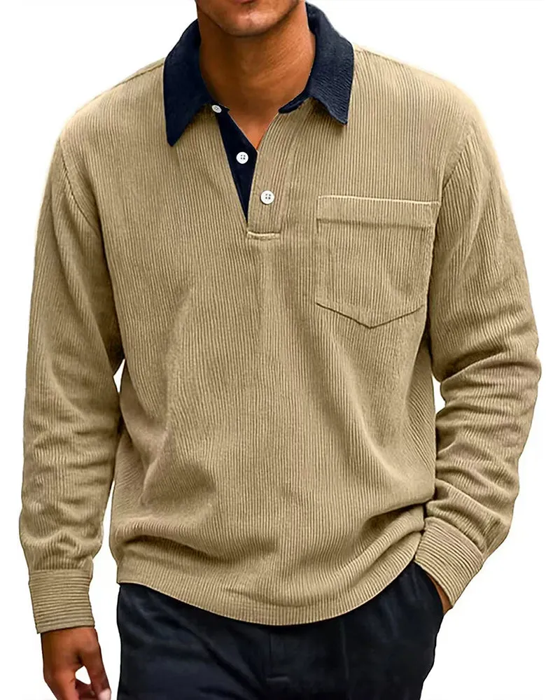 Big & Tall Men's Vintage Corduroy Button Pocket Colorblock Long Sleeve Polo S-5XL sold by Biggmans product image thumbnail 4