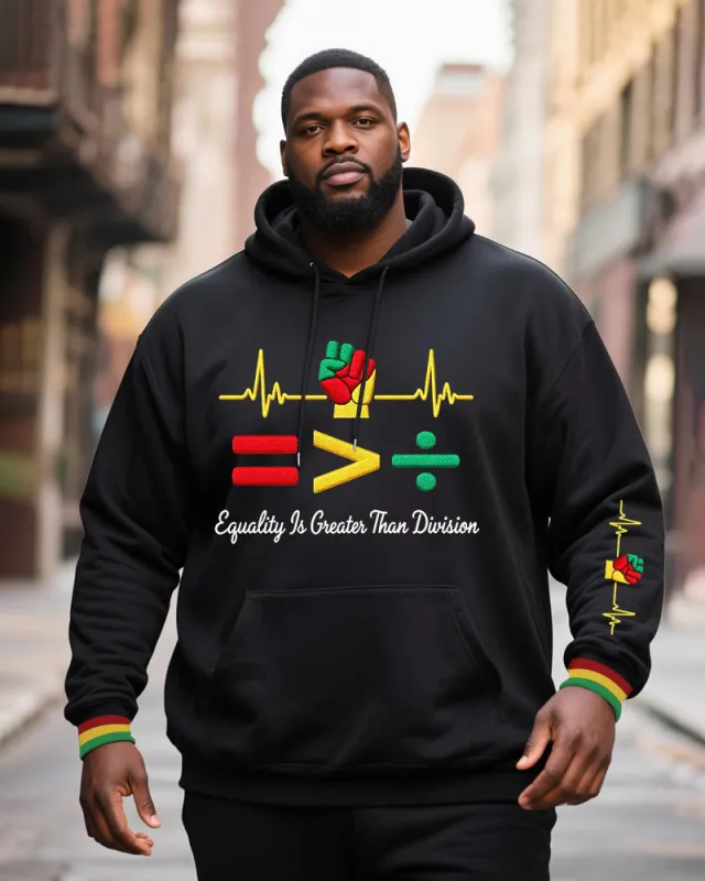 Big & Tall Men's "clenched Fist ECG Green Yellow Red Contrast" Equality Is Greater Than Differences "printed Hoodie sold by Biggmans