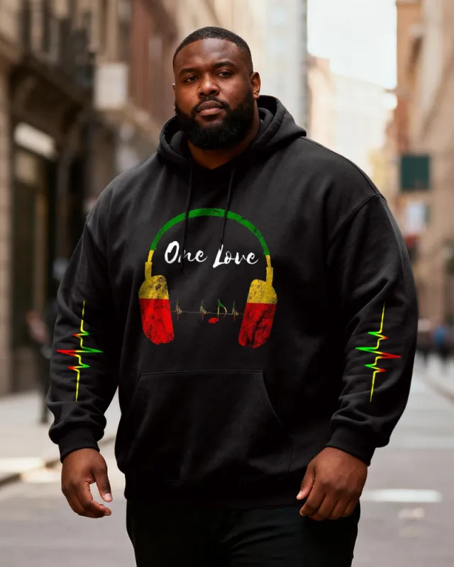Big & Tall Men's "One Love" Green, Yellow And Red Headset Printed Hoodie sold by Biggmans