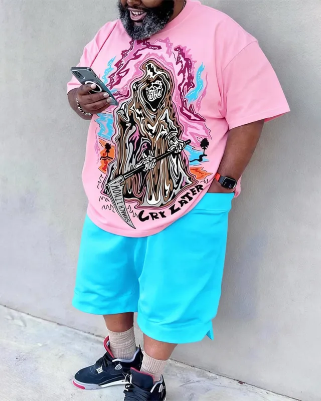 Big & Tall Men's Foundation Dark Skull Letter Contrast Printed Crewneck Short Sleeve T-Shirt Shorts Set made by Biggmans