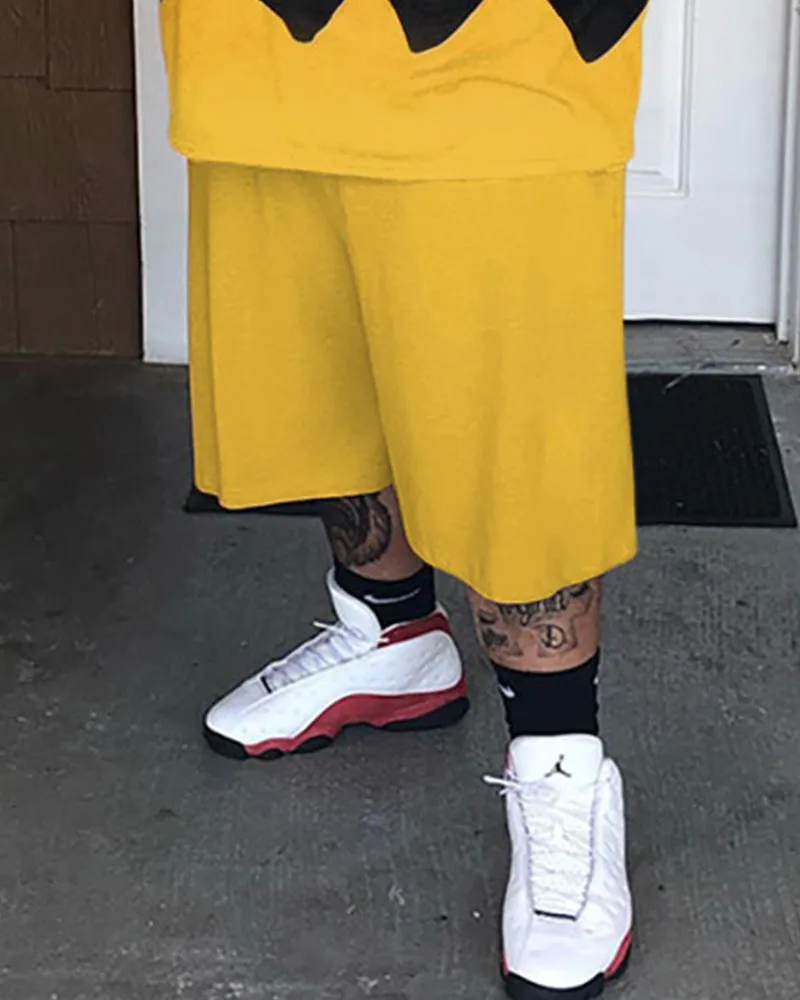 Big & Tall Men's Yellow Black Wave Print Round Neck Short Sleeve T-Shirt Shorts Set sold by Biggmans product image thumbnail 3