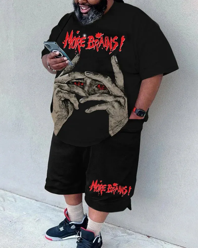 Big & Tall Men's Black Bottom Dark Letter Print Round Neck Short Sleeve T-Shirt Shorts Set sold by Biggmans