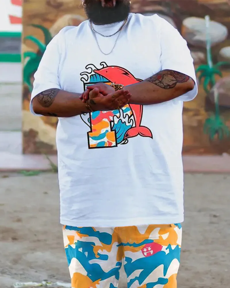 Big & Tall Men's White Camouflage Dolphin Print Round Neck Short Sleeve T-Shirt Shorts Set sold by Biggmans product image thumbnail 2