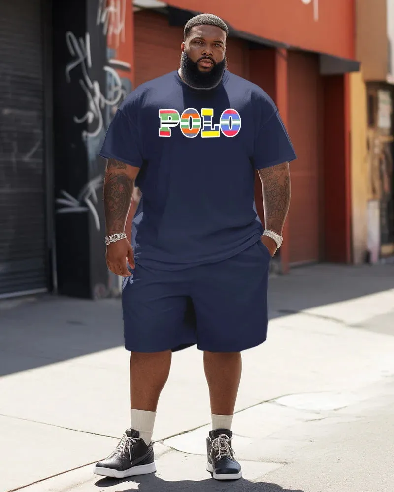 Big & Tall Men's Letter Color Striped Color-matching Printed Crewneck Short-sleeve T-shirt Shorts Set sold by Biggmans product image thumbnail 3