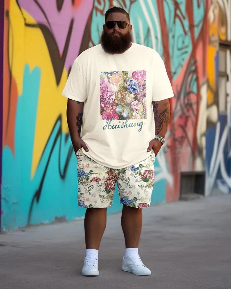 Big & Tall Men's Vintage Floral Alphabet Print Round Neck Short Sleeve T-Shirt Shorts Set sold by Biggmans product image thumbnail 2