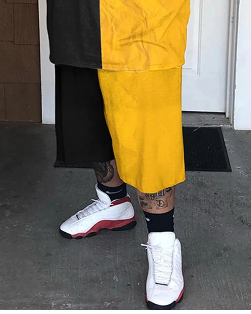 Big & Tall Men's Yellow And Black Stitching Letter Printed Round Neck Short Sleeve T-shirt Shorts Set sold by Biggmans product image thumbnail 3