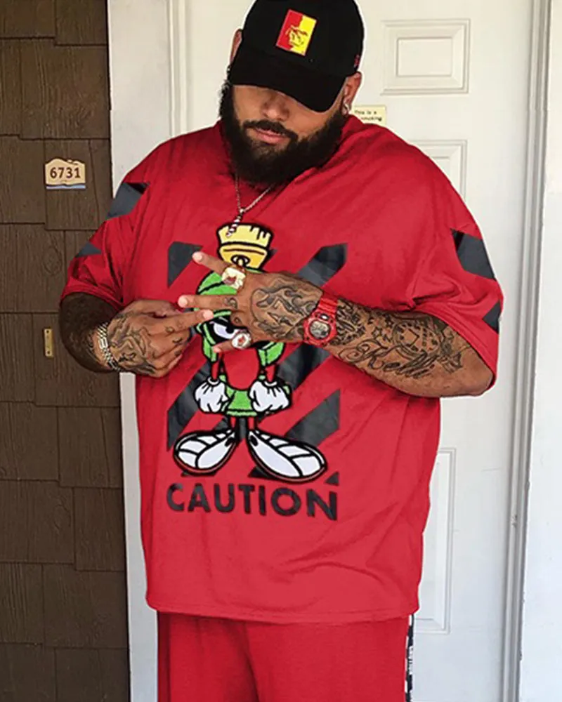 Big & Tall Men's Red Cartoon Character Letter Print Round Neck Short Sleeve T-Shirt Shorts Set sold by Biggmans product image thumbnail 2