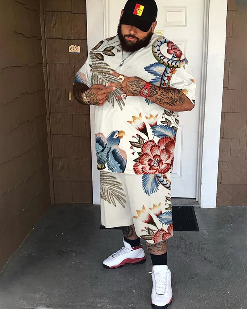 Big & Tall Men's Light Bottom Flower And Bird Holiday Style Printed Crewneck Short Sleeve T-shirt Shorts Set sold by Biggmans