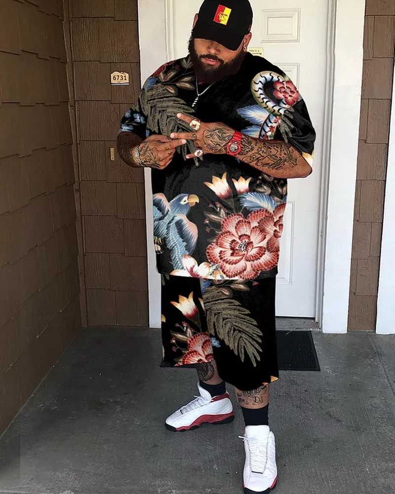 Big & Tall Men's Light Bottom Flower And Bird Holiday Style Printed Crewneck Short Sleeve T-shirt Shorts Set sold by Biggmans product image thumbnail 2