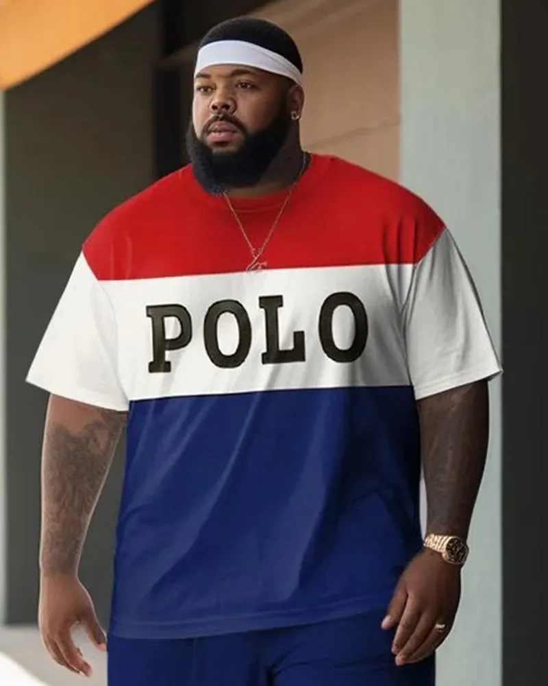 Big & Tall Men's Letter Contrast Stitching Printed Crewneck Short Sleeve T-Shirt Shorts Set sold by Biggmans product image thumbnail 2