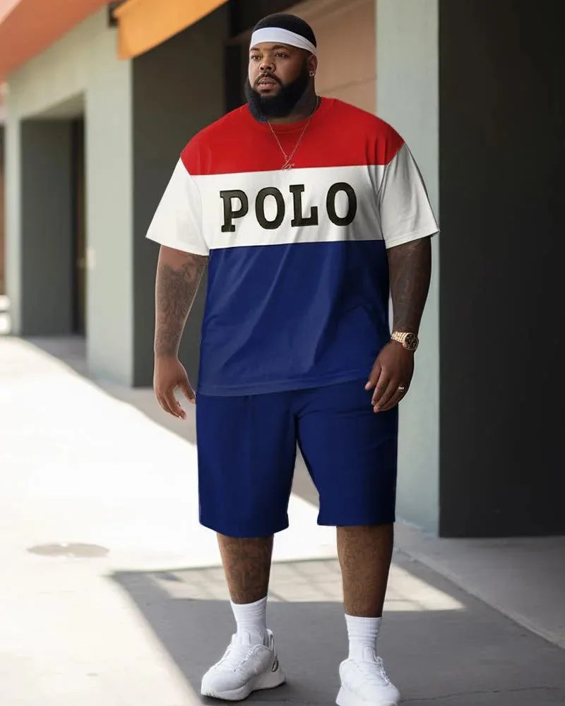 Big & Tall Men's Letter Contrast Stitching Printed Crewneck Short Sleeve T-Shirt Shorts Set sold by Biggmans