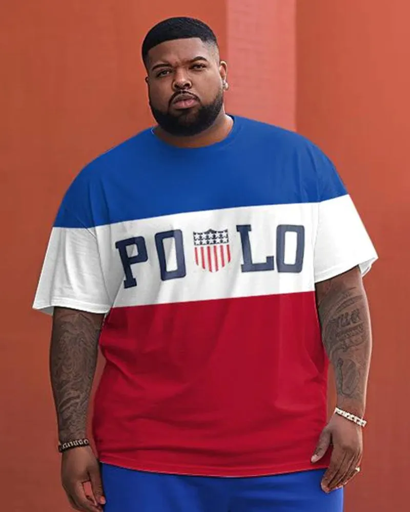 Big & Tall Men's Alphabet Flag Element Striped Print Round Neck Short Sleeve T-Shirt Shorts Set sold by Biggmans product image thumbnail 2
