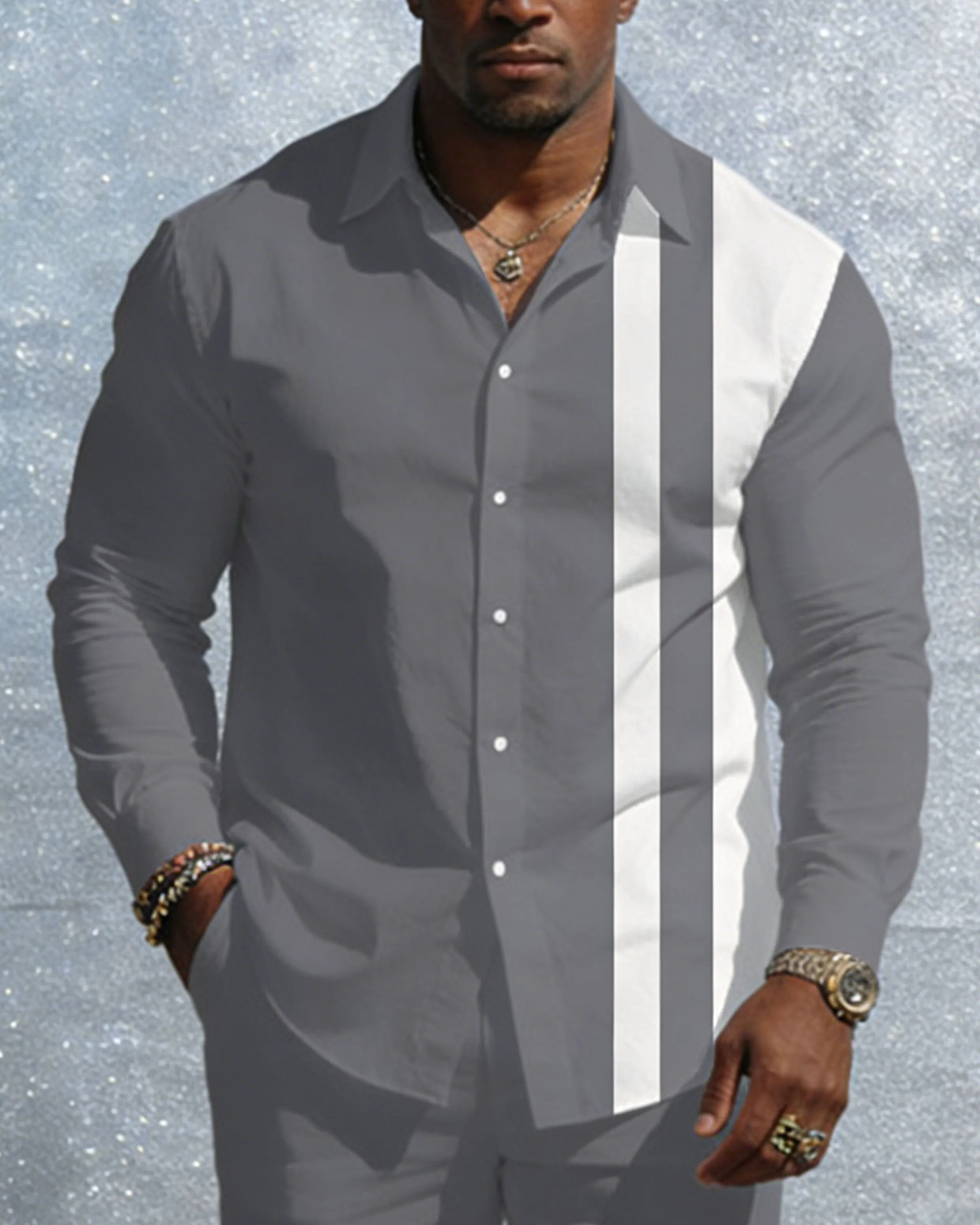 Men's Plus Size Casual Simple Party Dating White & Grey New Arrival Anti-Wrinkle Long Sleeve Shirt Trousers Business Casual Suit sold by Biggmans product image thumbnail 4