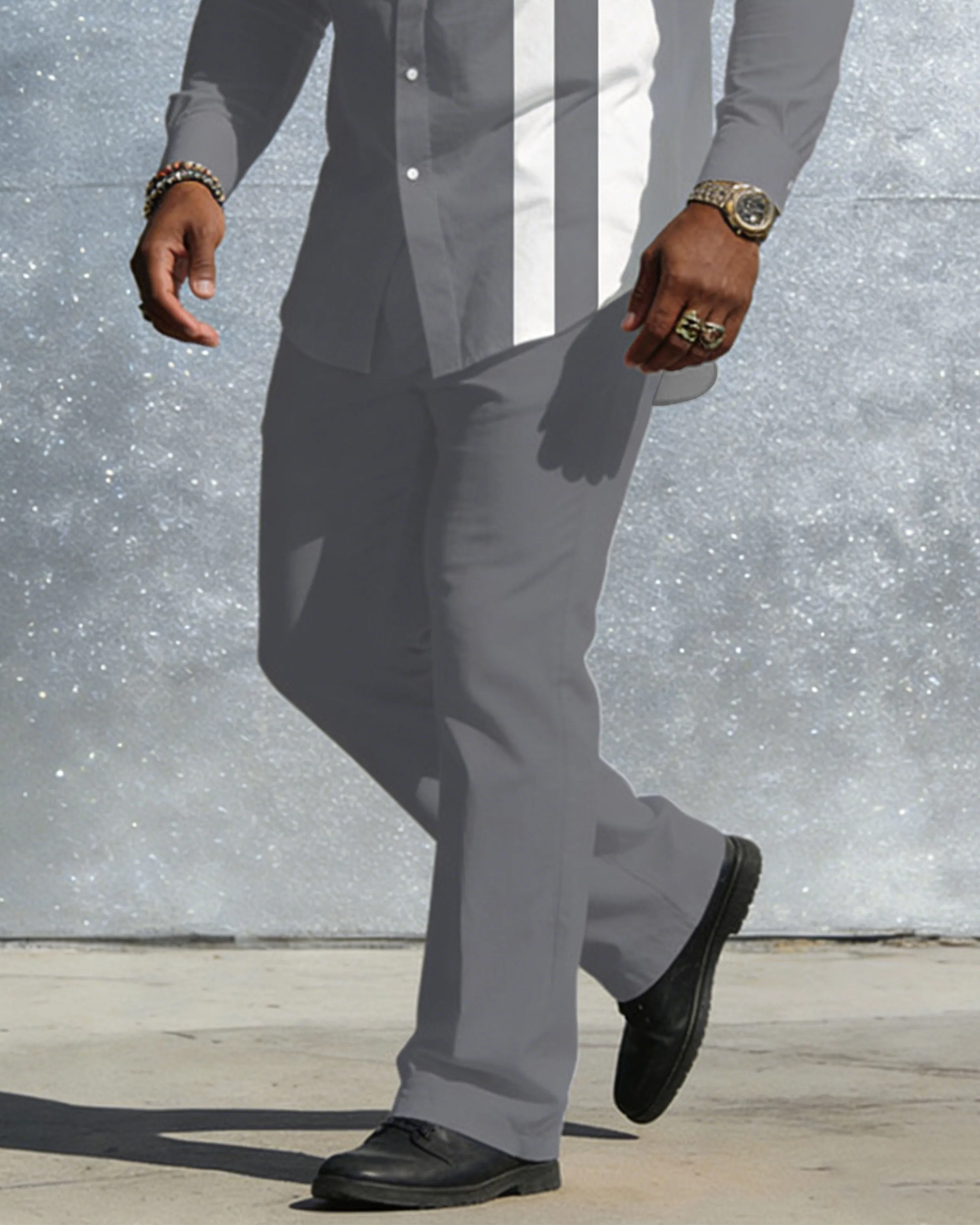 Men's Plus Size Casual Simple Party Dating White & Grey New Arrival Anti-Wrinkle Long Sleeve Shirt Trousers Business Casual Suit sold by Biggmans product image thumbnail 5