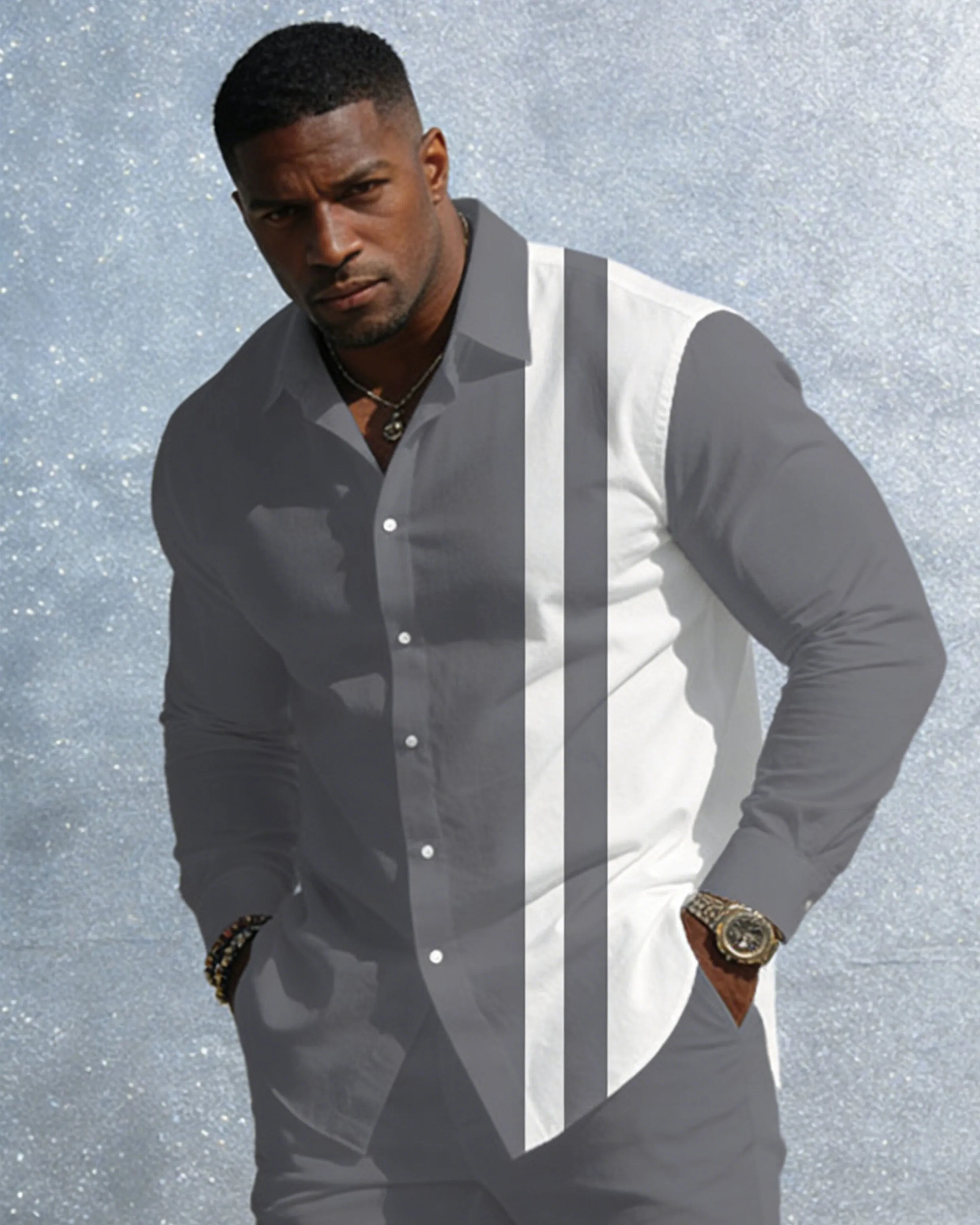 Men's Plus Size Casual Simple Party Dating White & Grey New Arrival Anti-Wrinkle Long Sleeve Shirt Trousers Business Casual Suit sold by Biggmans product image thumbnail 3