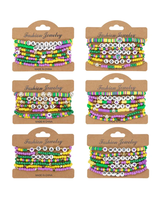 Mardi Gras Carnival Love Soft Pottery Beaded Party Bracelet sold by Biggmans