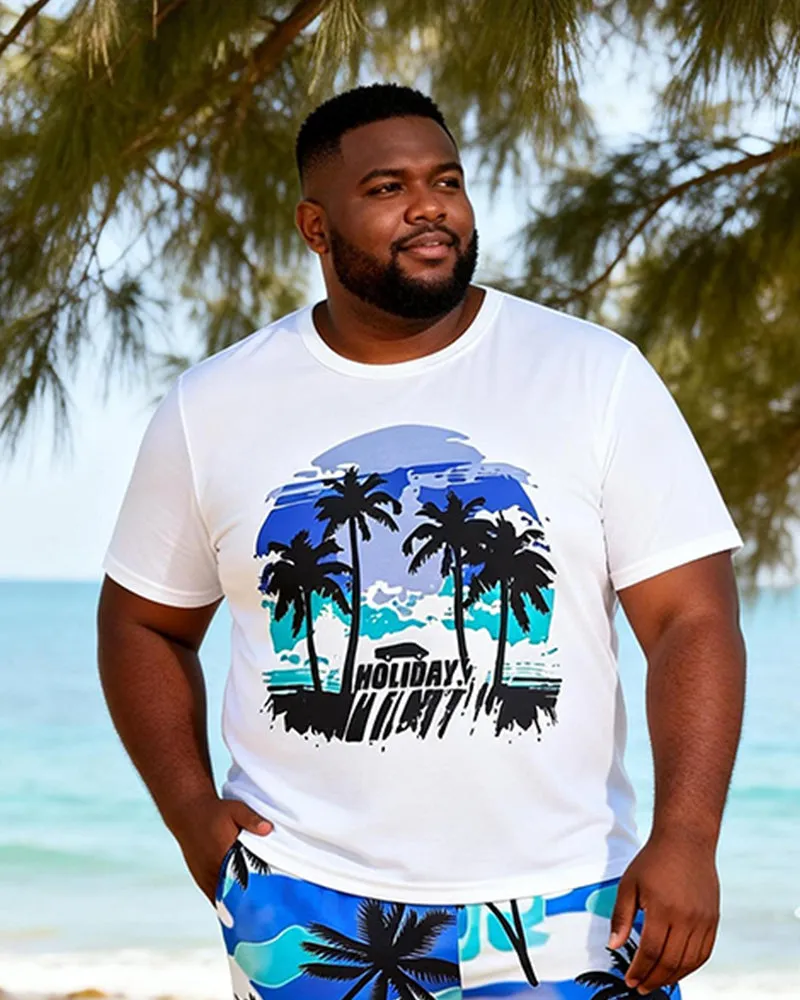 Big & Tall Men's Blue And White Coconut Print Round Neck Short Sleeve T-Shirt Shorts Set sold by Biggmans product image thumbnail 3