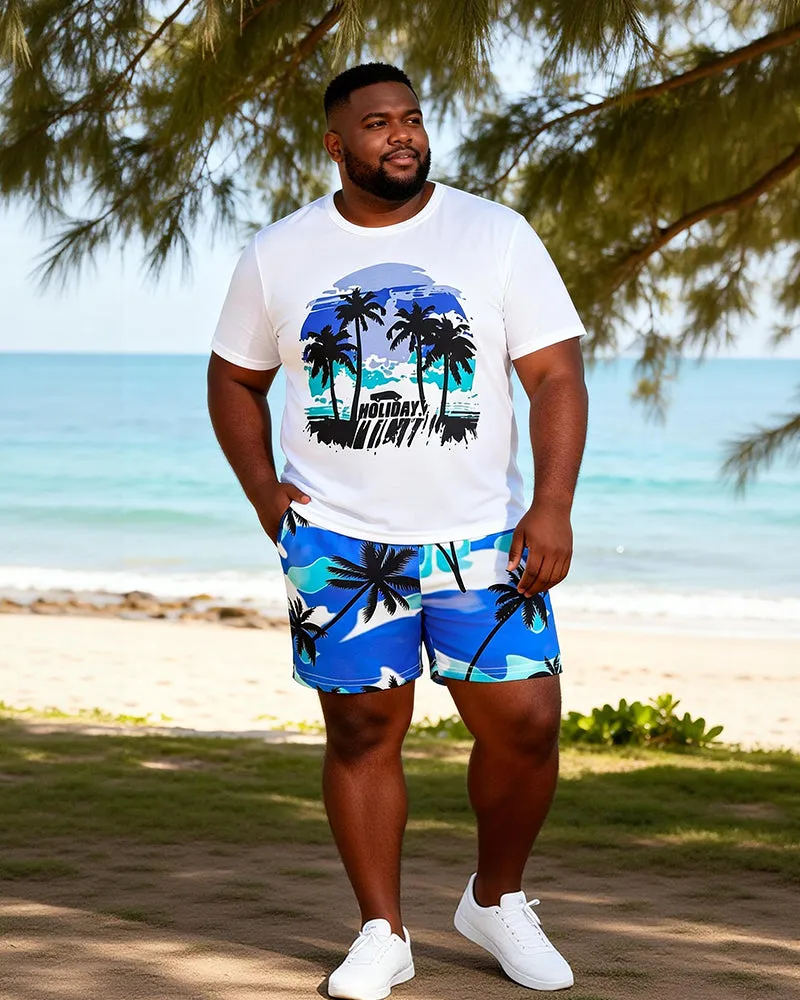 Big & Tall Men's Blue And White Coconut Print Round Neck Short Sleeve T-Shirt Shorts Set sold by Biggmans