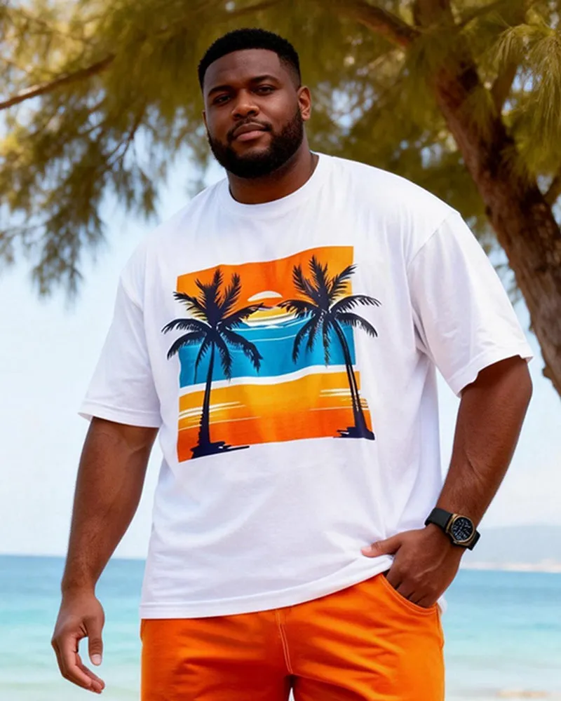 Big & Tall Men's Orange Blue Contrast Coconut Print Round Neck Short Sleeve T-Shirt Shorts Set sold by Biggmans product image thumbnail 3