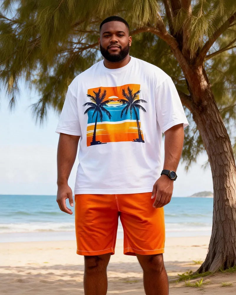 Big & Tall Men's Orange Blue Contrast Coconut Print Round Neck Short Sleeve T-Shirt Shorts Set sold by Biggmans product image thumbnail 2