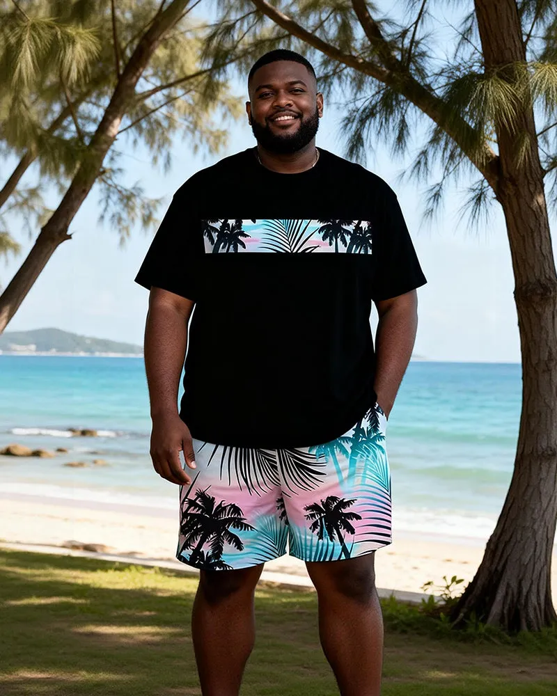 Big & Tall Men's Black Powder Gradient Coconut Printed Round Neck Short Sleeve T-shirt Shorts Set sold by Biggmans product image thumbnail 2