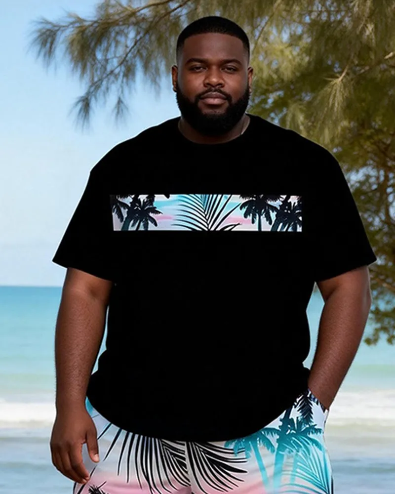 Big & Tall Men's Black Powder Gradient Coconut Printed Round Neck Short Sleeve T-shirt Shorts Set sold by Biggmans product image thumbnail 3