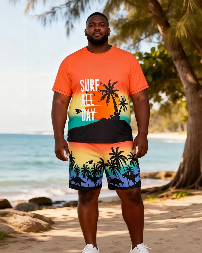 Big & Tall Men's Rainbow Coconut Tree Dinosaur Fun Printed Round Neck Short Sleeve T-Shirt Shorts Set sold by Biggmans product image thumbnail 2
