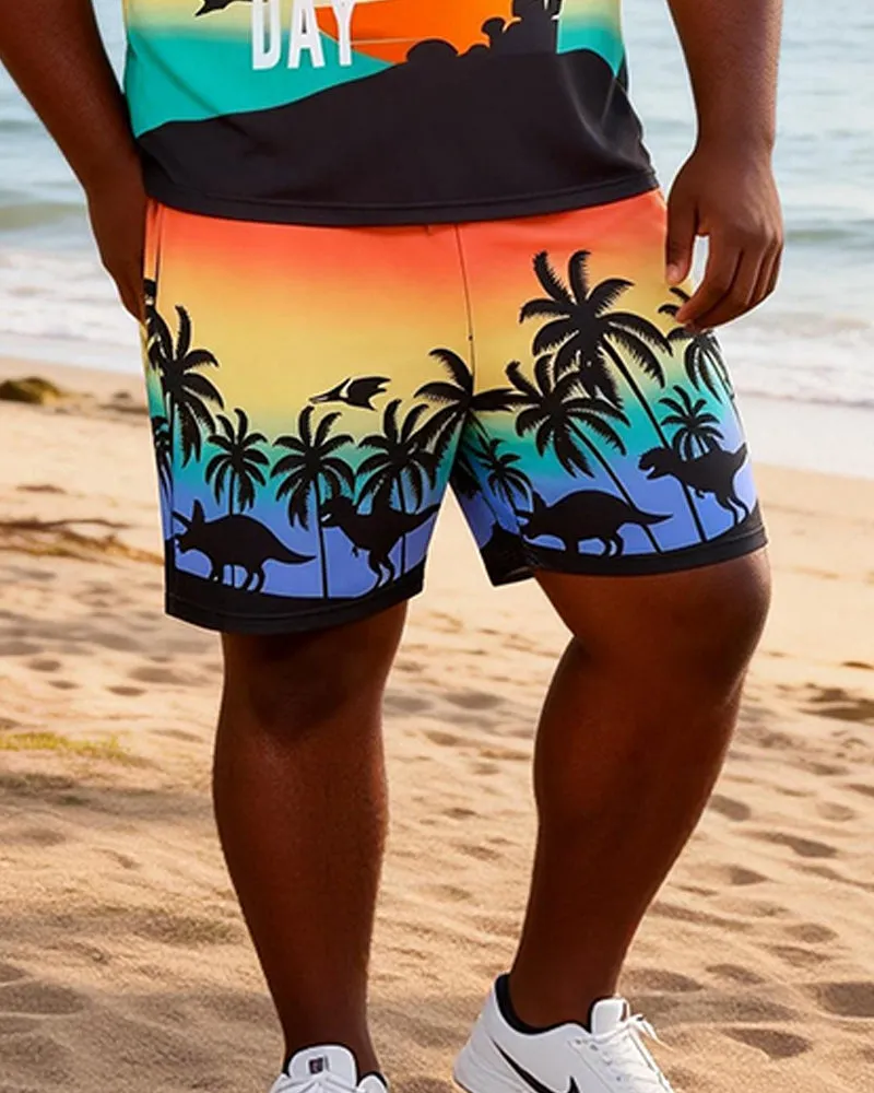 Big & Tall Men's Rainbow Coconut Tree Dinosaur Fun Printed Round Neck Short Sleeve T-Shirt Shorts Set sold by Biggmans product image thumbnail 4